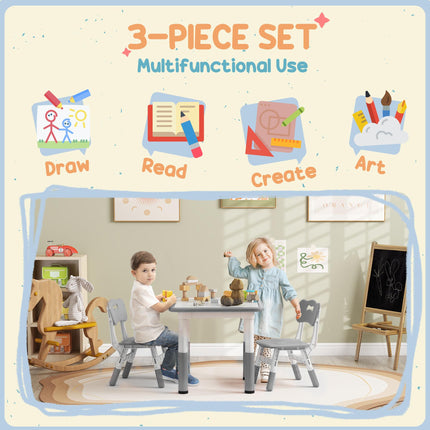3 Piece Height Adjustable Toddler Table and Chair Set - Grey