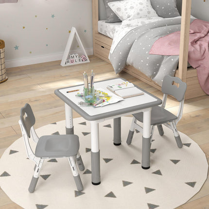 3 Piece Height Adjustable Toddler Table and Chair Set - Grey