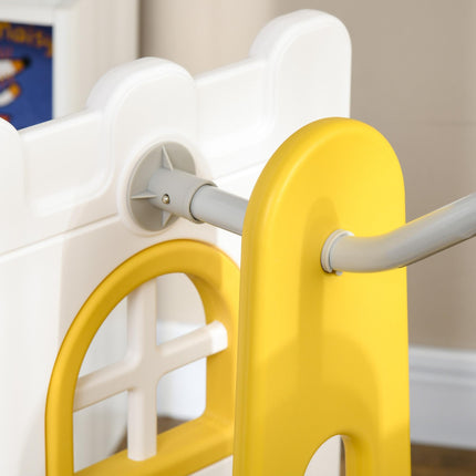 6-in-1 Kids Swing and Slide Playground Set with Basketball Hoop, Telescope, Storage - Yellow