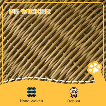 Elevated Wicker Cat House with Washable Cushion for Cats Under 3kg - Light Brown