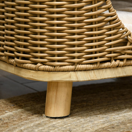 Elevated Wicker Cat House with Washable Cushion for Cats Under 3kg - Light Brown