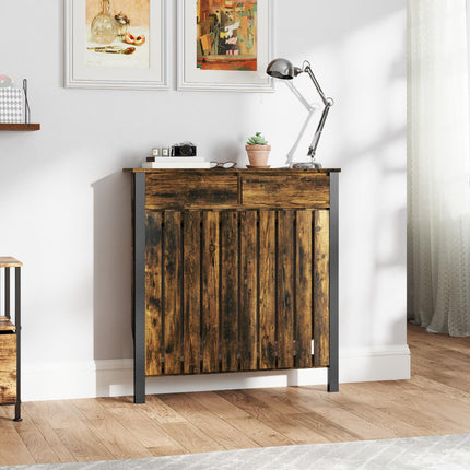 Rustic-Look Radiator Cover 93 x 88.5cm with Drawer - Brown/Black