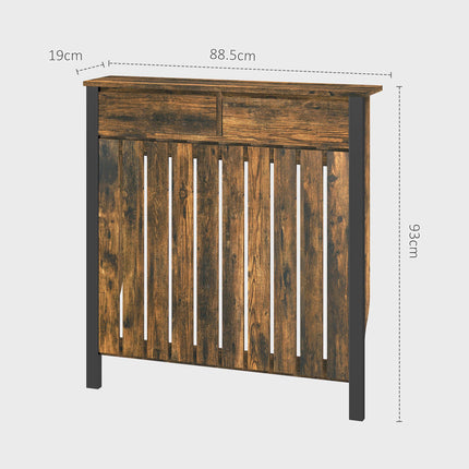 Rustic-Look Radiator Cover 93 x 88.5cm with Drawer - Brown/Black