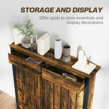 Rustic-Look Radiator Cover 93 x 88.5cm with Drawer - Brown/Black
