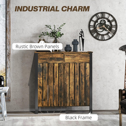 Rustic-Look Radiator Cover 93 x 88.5cm with Drawer - Brown/Black