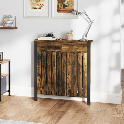 Rustic-Look Radiator Cover 93 x 88.5cm with Drawer - Brown/Black