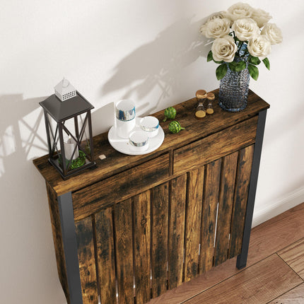 Rustic-Look Radiator Cover 93 x 88.5cm with Drawer - Brown/Black