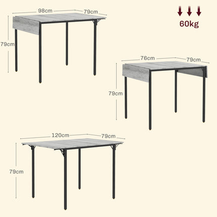Four-Person Drop Leaf Dining Table with Wood-Effect Top - Grey