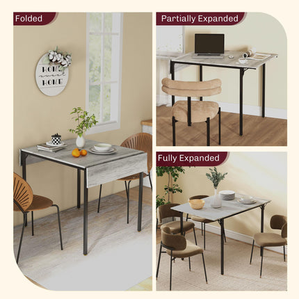 Four-Person Drop Leaf Dining Table with Wood-Effect Top - Grey