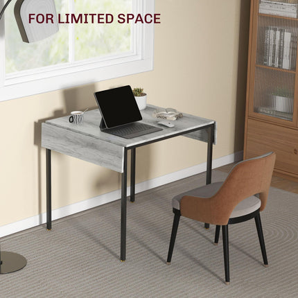 Four-Person Drop Leaf Dining Table with Wood-Effect Top - Grey