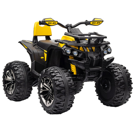 12V Quad Bike ATV with LED Lights, Music, Backrest, Forward & Backward - Yellow
