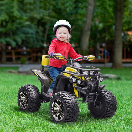 12V Quad Bike ATV with LED Lights, Music, Backrest, Forward & Backward - Yellow