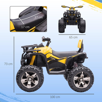 12V Quad Bike ATV with LED Lights, Music, Backrest, Forward & Backward - Yellow