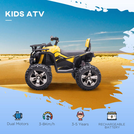 12V Quad Bike ATV with LED Lights, Music, Backrest, Forward & Backward - Yellow