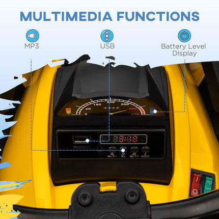 12V Quad Bike ATV with LED Lights, Music, Backrest, Forward & Backward - Yellow