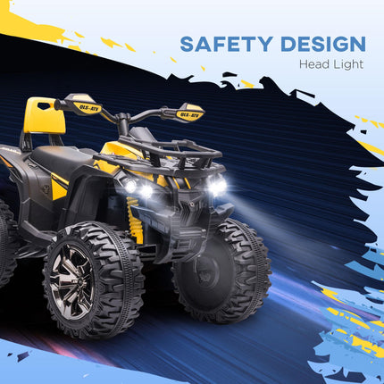 12V Quad Bike ATV with LED Lights, Music, Backrest, Forward & Backward - Yellow