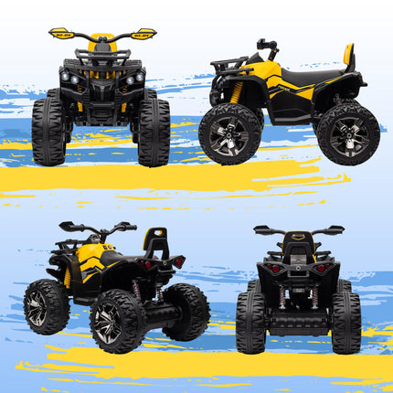 12V Quad Bike ATV with LED Lights, Music, Backrest, Forward & Backward - Yellow