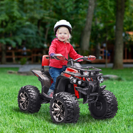 12V Quad Bike ATV with LED Lights, Music & Backrest - Red