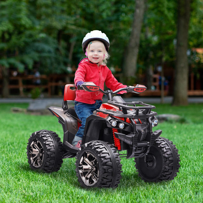 12V Quad Bike ATV with LED Lights, Music & Backrest - Red