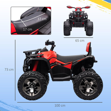 12V Quad Bike ATV with LED Lights, Music & Backrest - Red