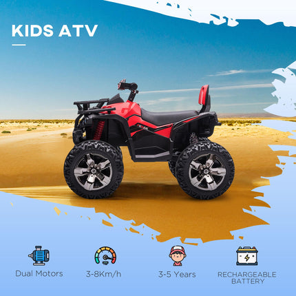 12V Quad Bike ATV with LED Lights, Music & Backrest - Red