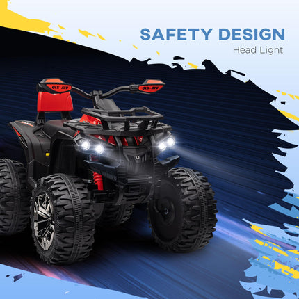 12V Quad Bike ATV with LED Lights, Music & Backrest - Red