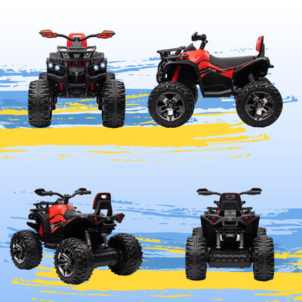12V Quad Bike ATV with LED Lights, Music & Backrest - Red