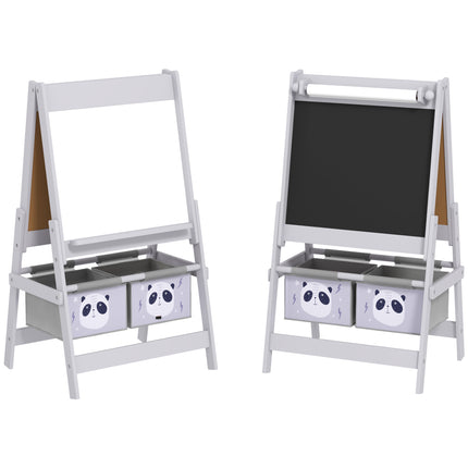 3 in 1 Kids Easel with Paper Roll and Storage Baskets for Ages 3-8 - Grey