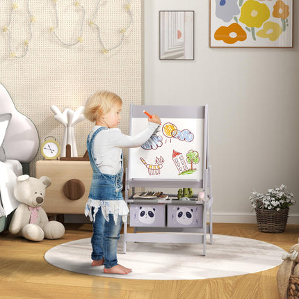 3 in 1 Kids Easel with Paper Roll and Storage Baskets for Ages 3-8 - Grey