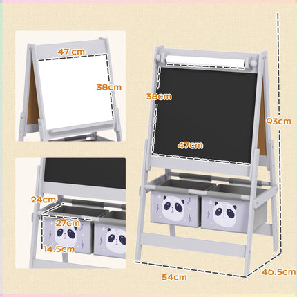 3 in 1 Kids Easel with Paper Roll and Storage Baskets for Ages 3-8 - Grey
