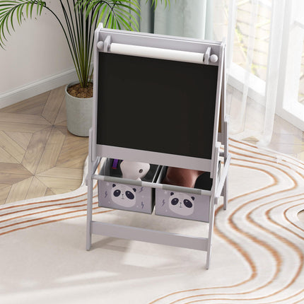 3 in 1 Kids Easel with Paper Roll and Storage Baskets for Ages 3-8 - Grey