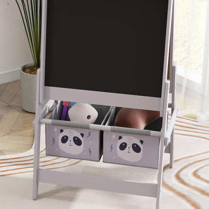 3 in 1 Kids Easel with Paper Roll and Storage Baskets for Ages 3-8 - Grey