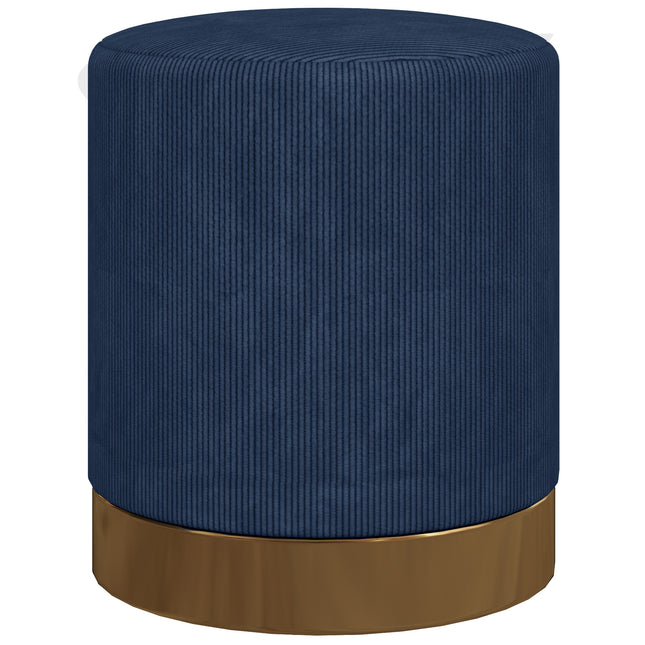 Soft Padded Corduroy Round Footstool 40x45cm - Dark Blue