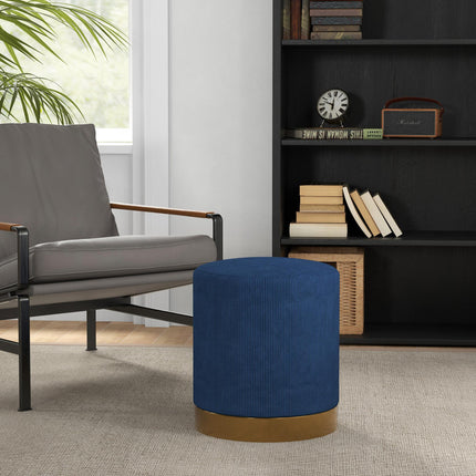 Soft Padded Corduroy Round Footstool 40x45cm - Dark Blue