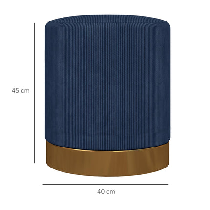 Soft Padded Corduroy Round Footstool 40x45cm - Dark Blue