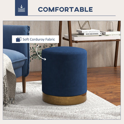 Soft Padded Corduroy Round Footstool 40x45cm - Dark Blue