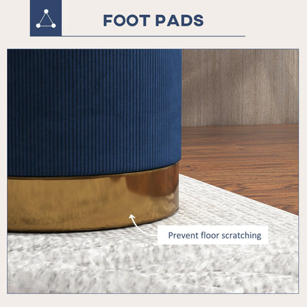 Soft Padded Corduroy Round Footstool 40x45cm - Dark Blue