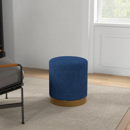 Soft Padded Corduroy Round Footstool 40x45cm - Dark Blue