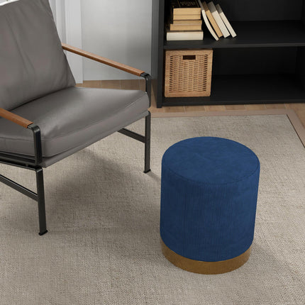 Soft Padded Corduroy Round Footstool 40x45cm - Dark Blue