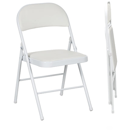 Set of Two Cushioned Steel Folding Chairs with Padded Seats - White