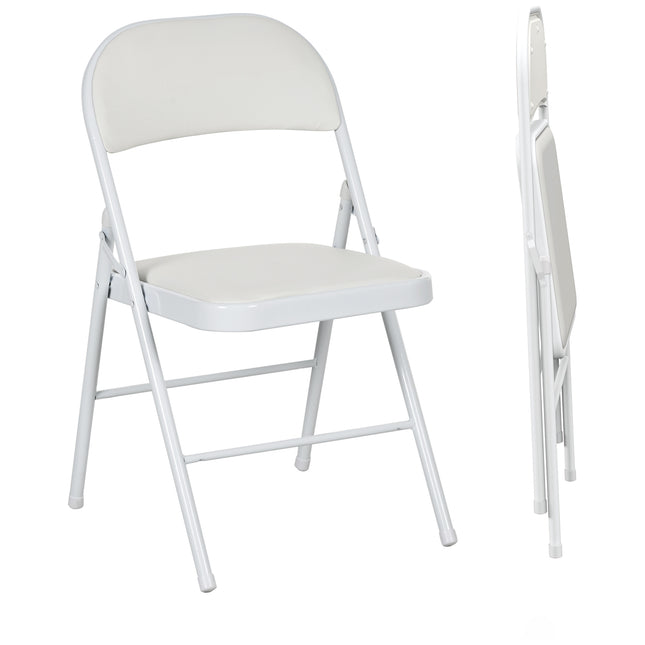 Set of Two Cushioned Steel Folding Chairs with Padded Seats - White