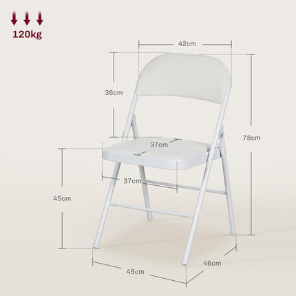 Set of Two Cushioned Steel Folding Chairs with Padded Seats - White