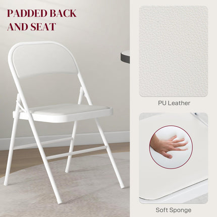 Set of Two Cushioned Steel Folding Chairs with Padded Seats - White