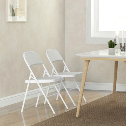 Set of Two Cushioned Steel Folding Chairs with Padded Seats - White