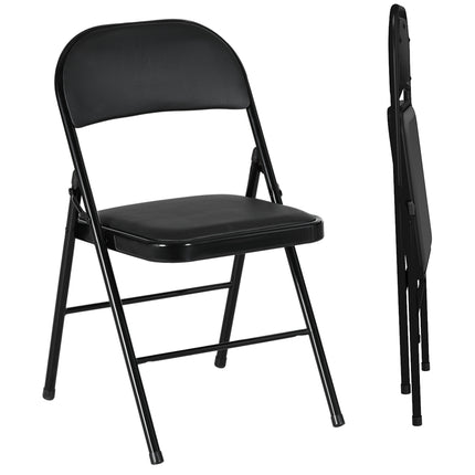 Set of 2 Cushioned Steel Folding Chairs with Padded Seats - Black