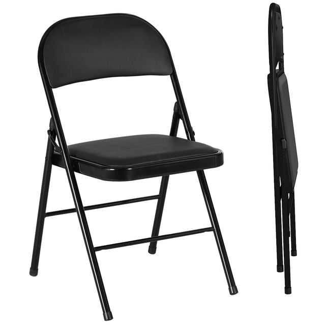 Set of 2 Cushioned Steel Folding Chairs with Padded Seats - Black