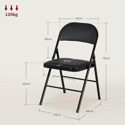 Set of 2 Cushioned Steel Folding Chairs with Padded Seats - Black