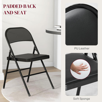 Set of 2 Cushioned Steel Folding Chairs with Padded Seats - Black