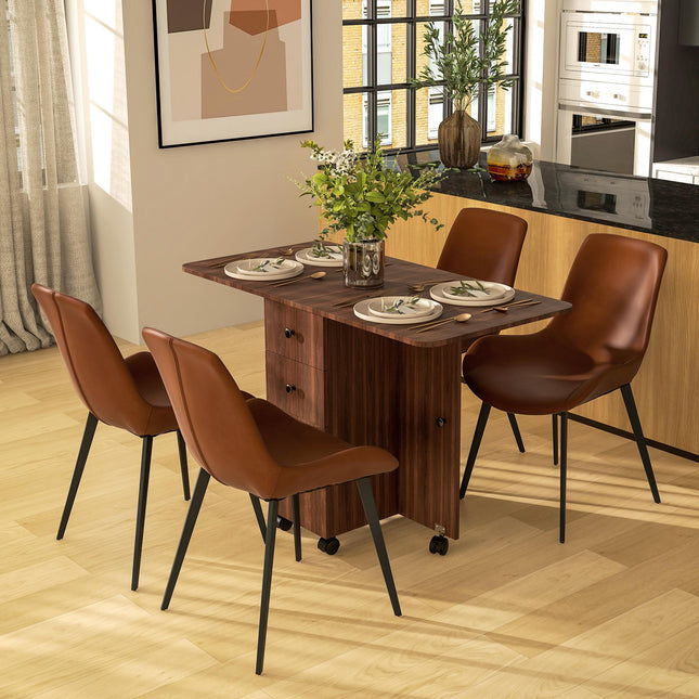 Multi-Storage Drop Leaf Six-Person Dining Table - Distressed Brown