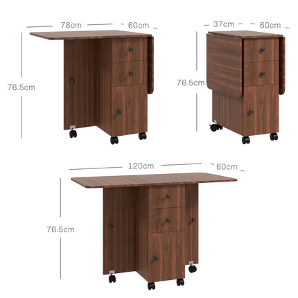 Multi-Storage Drop Leaf Six-Person Dining Table - Distressed Brown